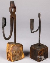 TWO WROUGHT IRON RUSH LIGHT HO