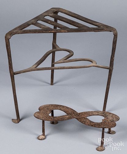 TWO WROUGHT IRON TRIVETS WITH HEART