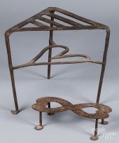 TWO WROUGHT IRON TRIVETS WITH
