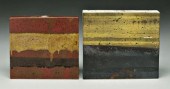 Two Wyman pottery book vases (