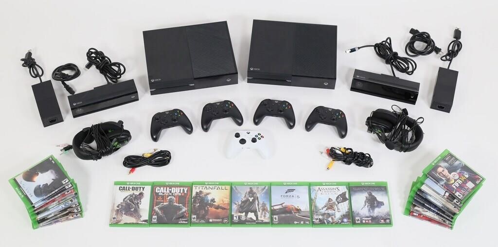 TWO XBOX ONE CONSOLES, GAMES AND