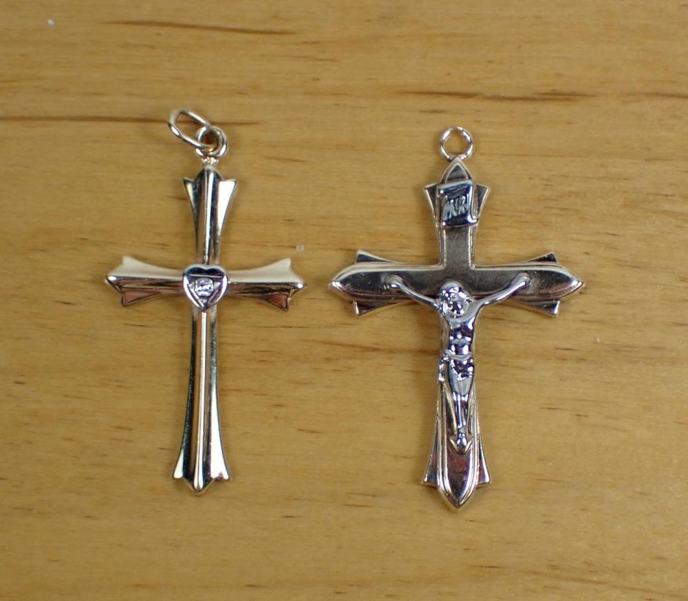 TWO YELLOW AND WHITE GOLD CROSS