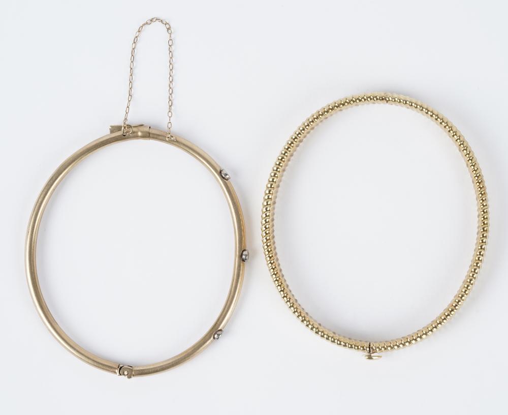 TWO YELLOW GOLD BANGLE