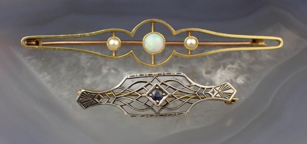 TWO YELLOW GOLD BAR PINSTWO