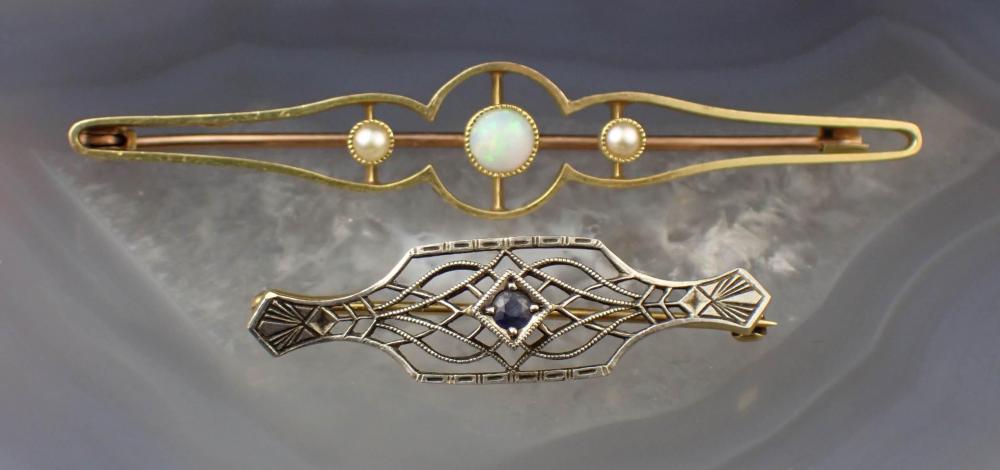 TWO YELLOW GOLD BAR PINSTWO