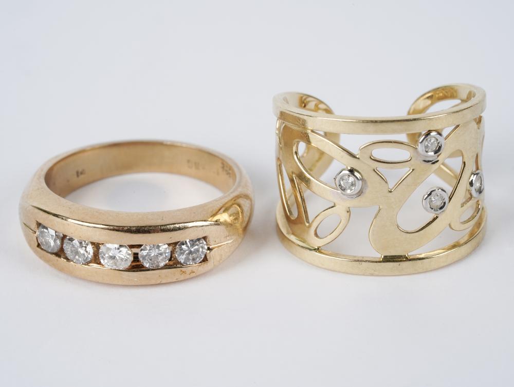 TWO YELLOW GOLD & DIAMOND BAND