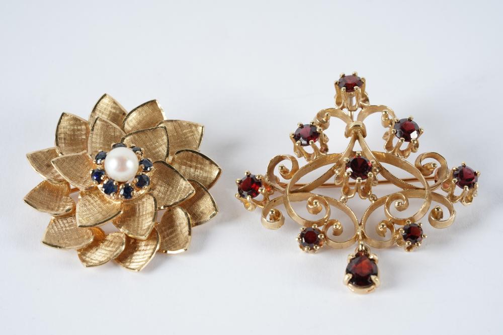 TWO YELLOW GOLD & GEM-SET