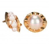 TWO YELLOW GOLD & PEARL RINGSt
