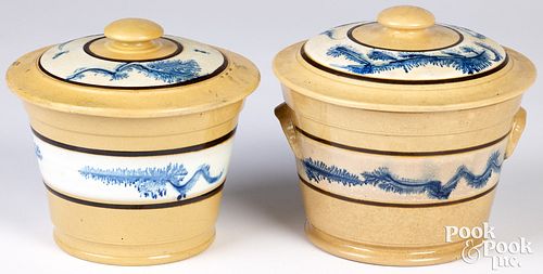 TWO YELLOWWARE LIDDED