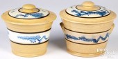 TWO YELLOWWARE LIDDED CANISTER