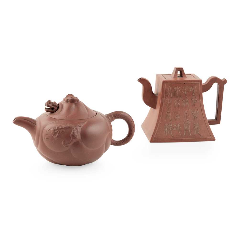 TWO YIXING STONEWARE TEAPOTS 20TH