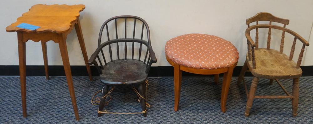 TWO YOUTH ARMCHAIRS, STOOL AND
