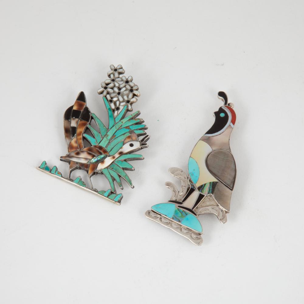 TWO ZUNI DESERT BIRD SILVER +