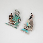 TWO ZUNI DESERT BIRD SILVER +