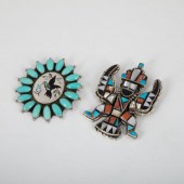 TWO ZUNI SILVER + MULTI-STONE