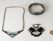 TWO ZUNI SILVER & MULTISTONE I