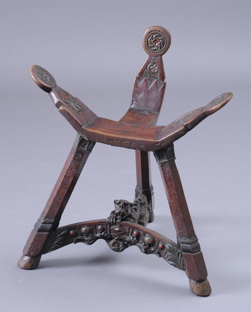 TYROLEAN CARVED WALNUT STOOL The
