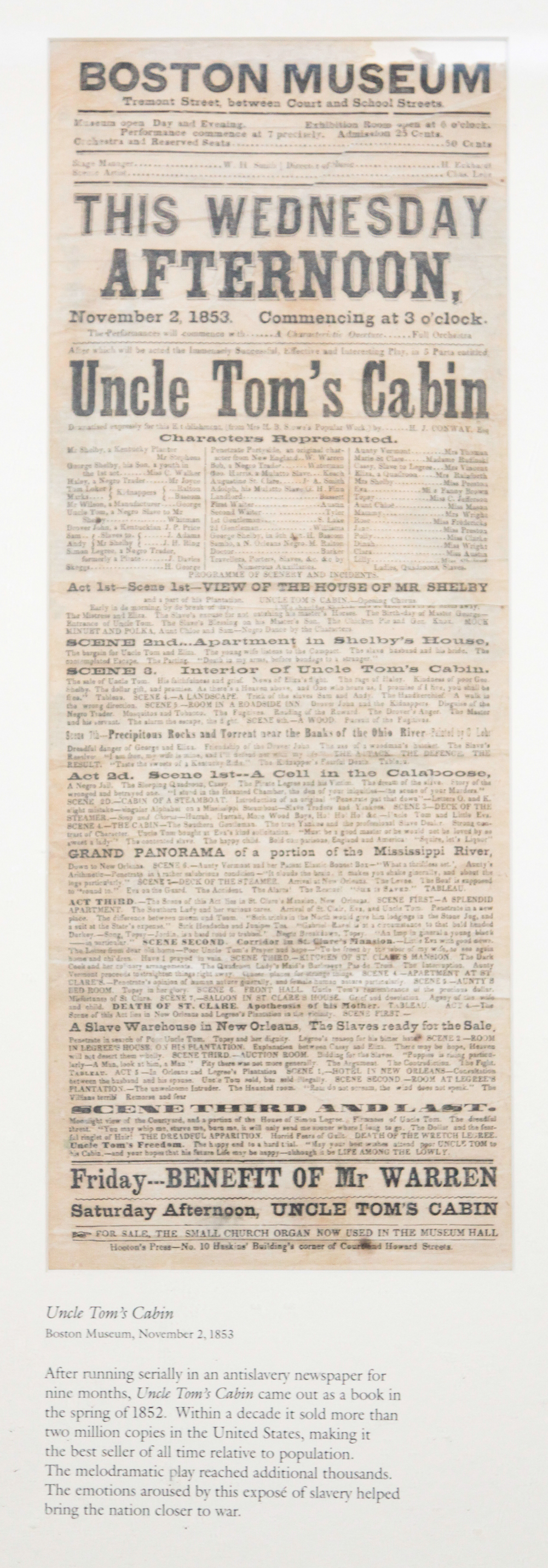 "UNCLE TOM'S CABIN" BROADSIDE.