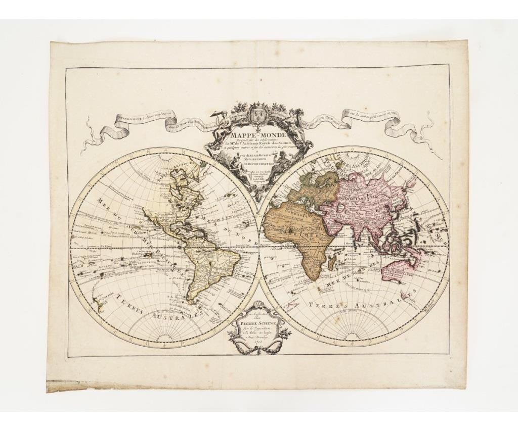 Unframed French map, "Mappe-Monde",