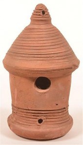 UNGLAZED TURNED REDWARE BIRD H