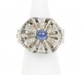 UNISEX 14K WG, CABOCHON SAPPHI