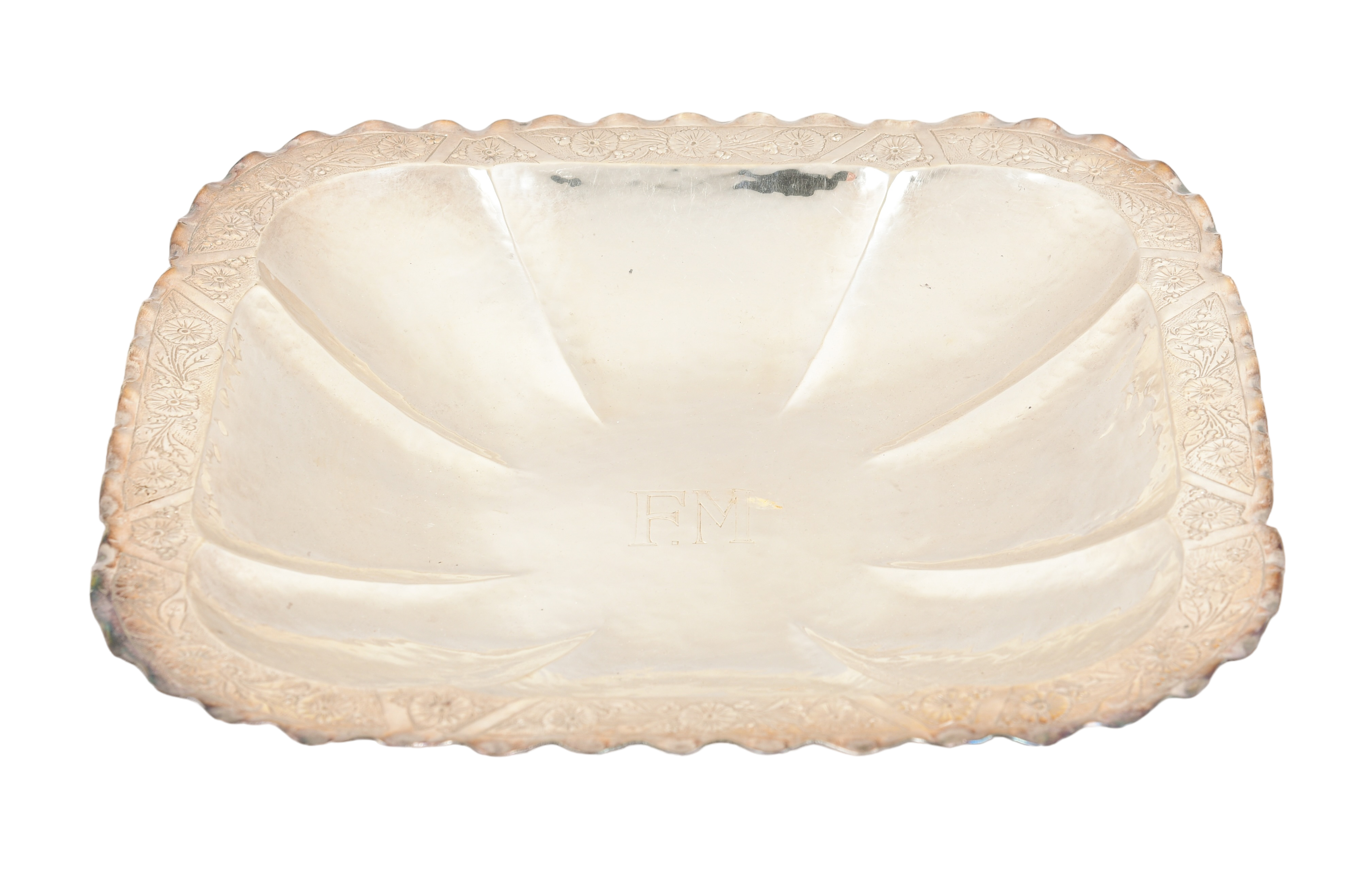 Unmarked silver square bowl,