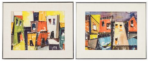 UNSIGNED, 2 WORKS, ABSTRACT HOUSES,