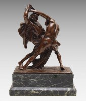 UNSIGNED BRONZE OF 2 WARRIORS