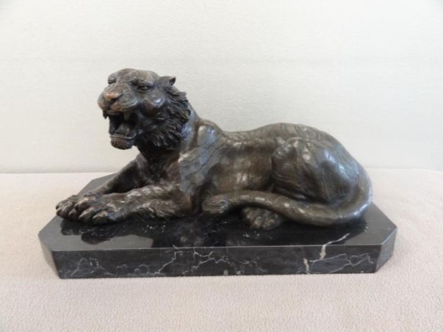 Unsigned Bronze Tiger on Marble