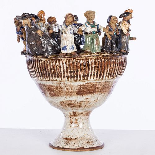 UNSIGNED CERAMIC FOLK ART BOWL WITH