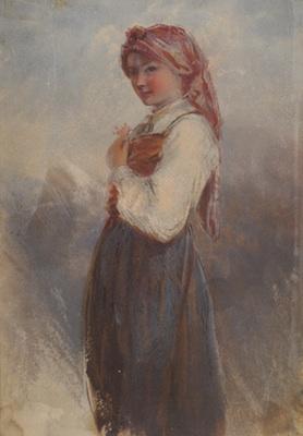 Unsigned Gouache of a Young Woman
