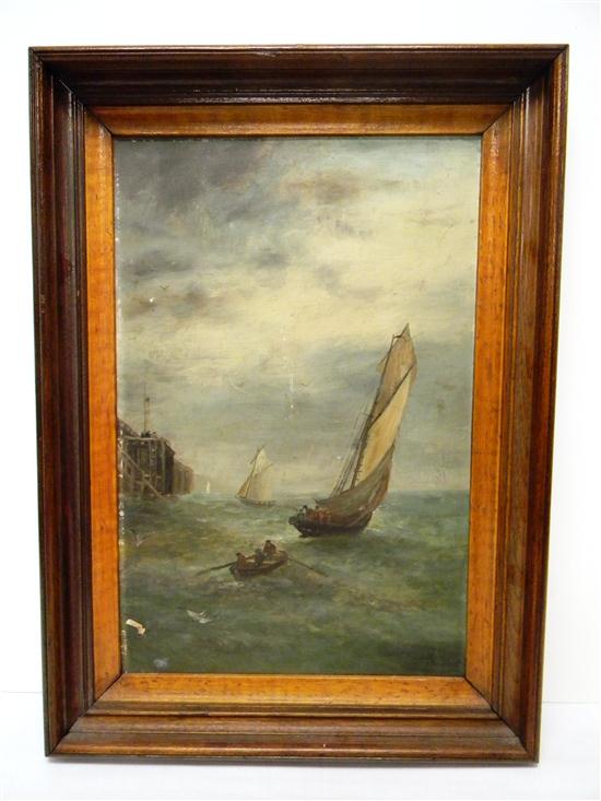 Unsigned oil on board  row boat and