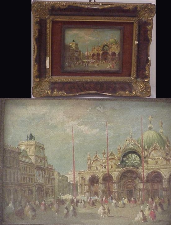 Unsigned oil on canvas of city