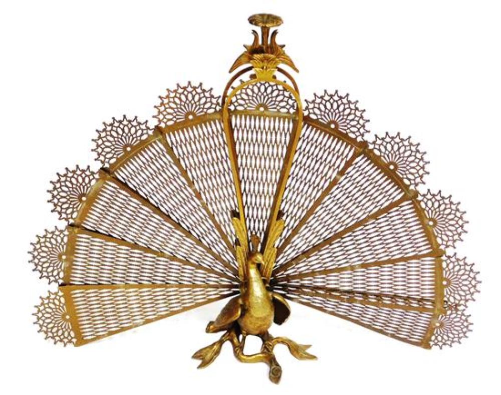 UNUSUAL BRASS PEACOCK-FORM FIRE