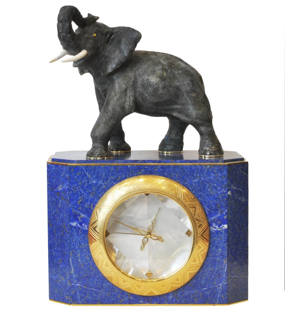 UNUSUAL ELEPHANT CLOCK WITH LAPIS &