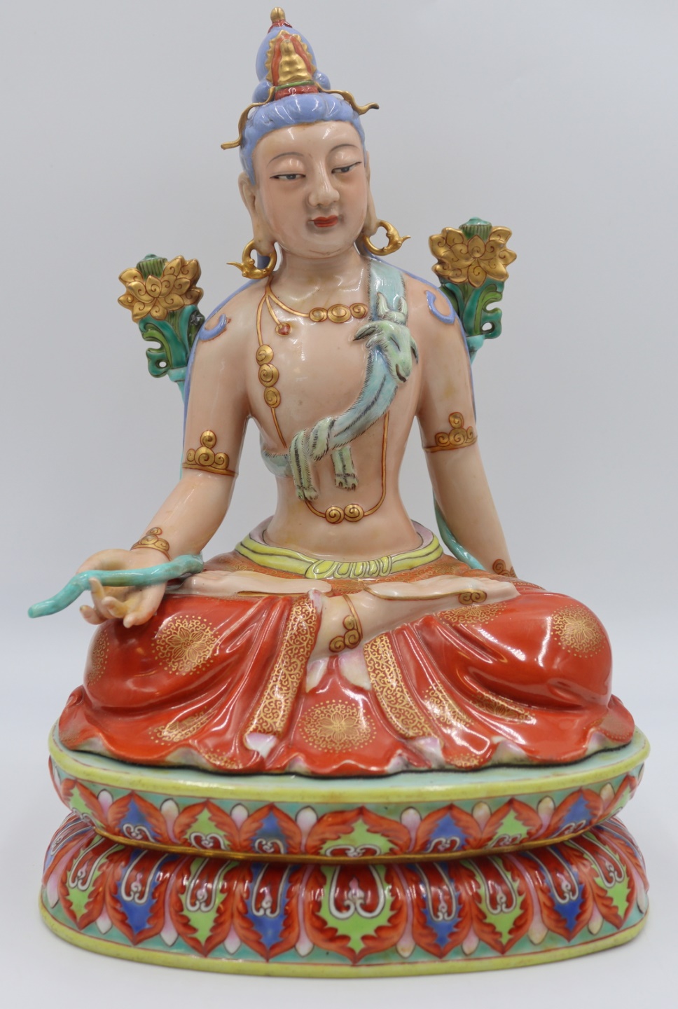 UNUSUAL ENAMEL DECORATED SEATED