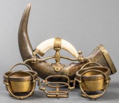 UNUSUAL HORN & BRASS CADDY W B