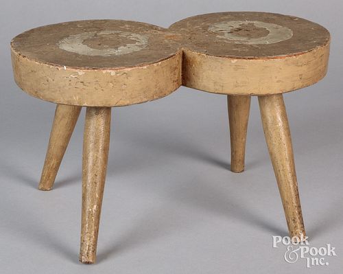 UNUSUAL PAINTED PINE FOOTSTOOL,