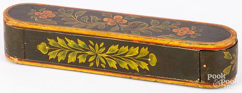 UNUSUAL PAINTED SLIDE LID BOX, LATE