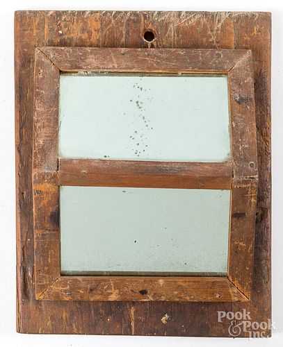 UNUSUAL PINE MIRROR, 19TH C.Unusual