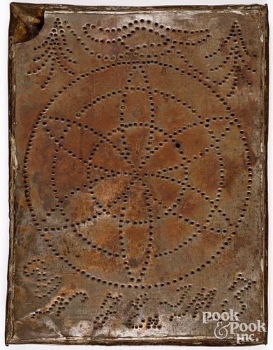UNUSUAL PUNCHED TIN WARMING TRAY,
