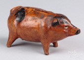 UNUSUAL REDWARE FIGURAL PIG BA