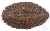 UNUSUAL REDWARE FOOD MOLD, 19T
