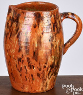 UNUSUAL REDWARE PITCHER, 19TH
