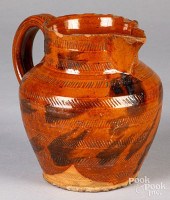 UNUSUAL REDWARE PITCHER, 19TH