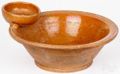 UNUSUAL REDWARE SHAVING BOWL,