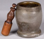 UNUSUAL STONEWARE MORTAR, 19TH
