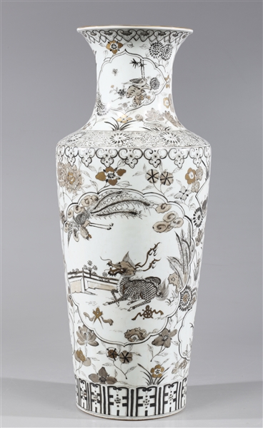 Unusual tall Chinese black and gilt