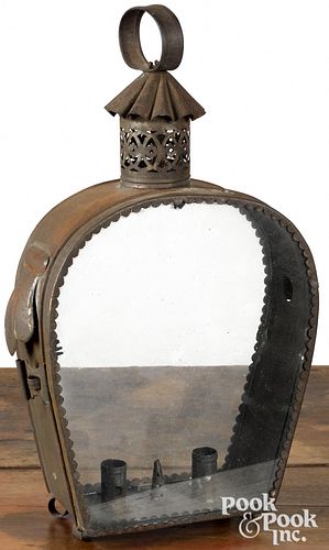 UNUSUAL TIN CARRY LANTERN, 19TH