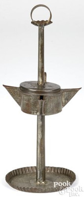 UNUSUAL TIN FAT LAMP, 19TH C.<